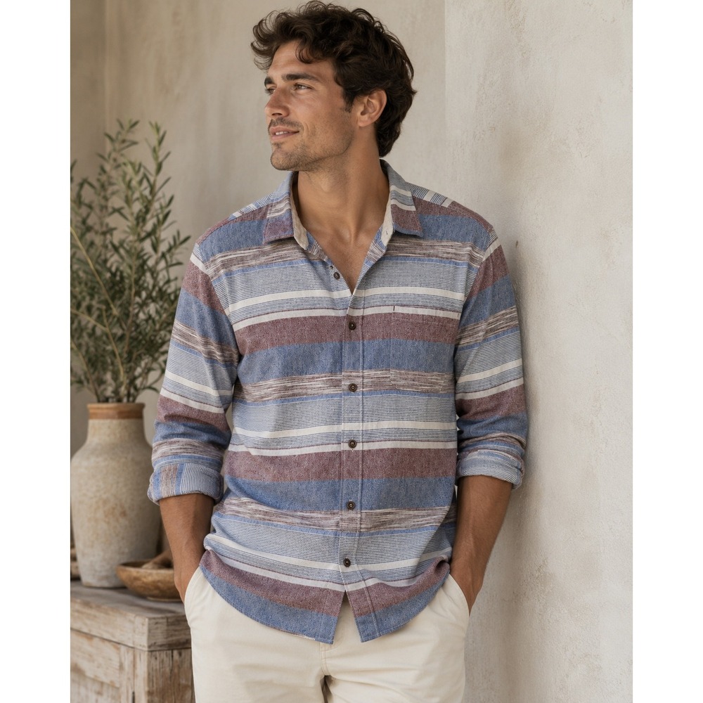 Tommy Bahama XXL Button Down Shirt Coastline Long Sleeve Stripe Cotton Gray Blue